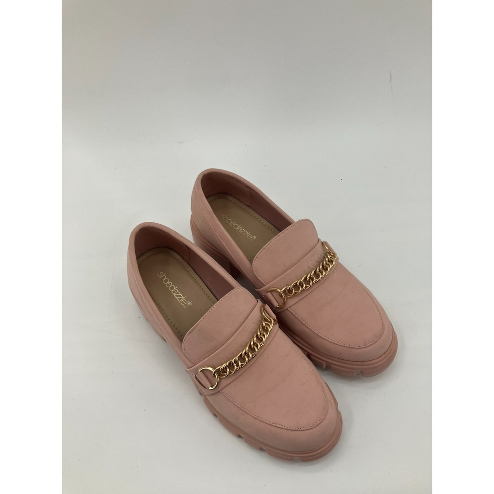 Shoedazzle Leli Chain Detail Womens 8.5 Penny Loafers Pink Slip On Comfort Shoes